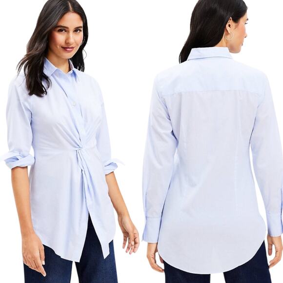 LOFT Long Sleeve Twist Everyday Tunic Top Blue 6 - Picture 1 of 6